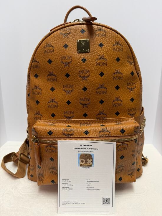 MCM Large Stark Studded Backpack Visetos Canvas | Cognac | Large | Authentic COA main image 4